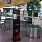 A sanitiser dispenser stand in Resturant